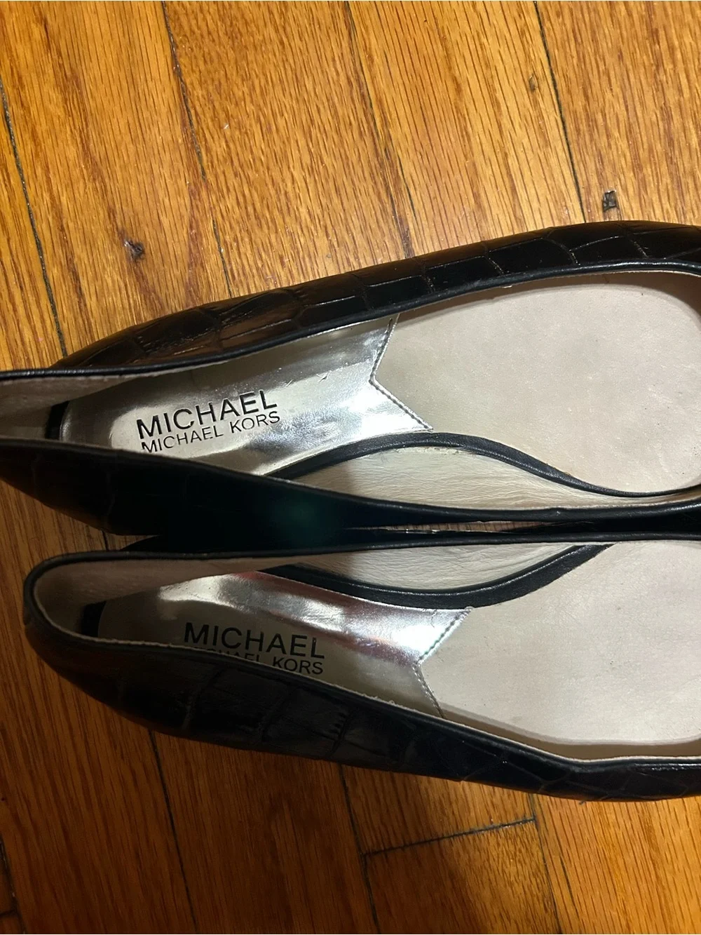 Michael Kors Women's Haya Croc Embossed Flat Black Size 8